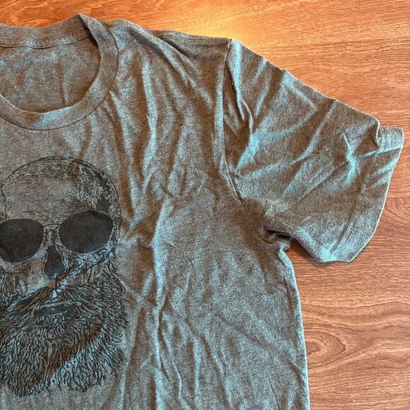 Bearded Skull Tee Grey Graphic Hipster Funny T-Shirt Size M - Picture 4 of 10